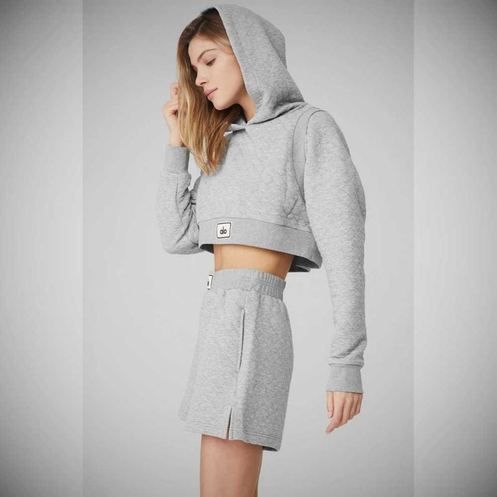 Sudadera Con Capucha Alo Yoga Acolchado Cropped Arena Mujer Grises | MX-89QSVF