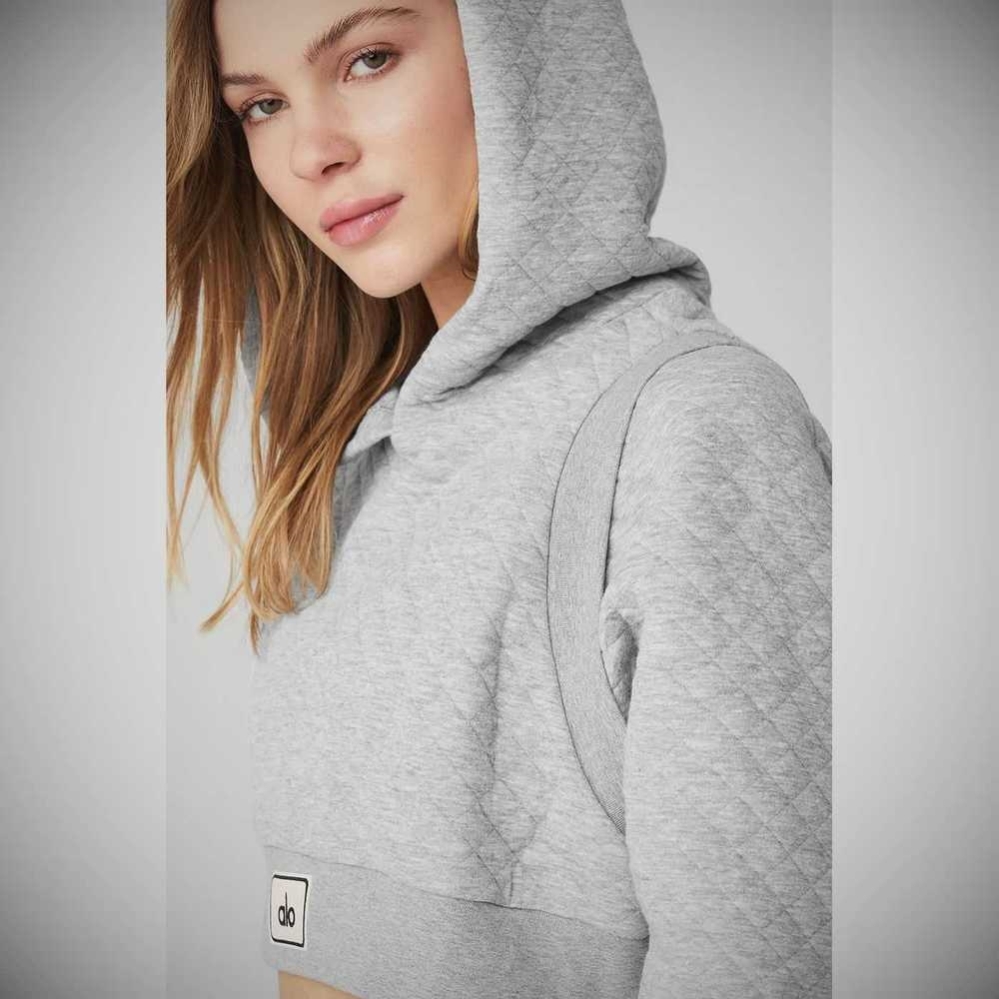 Sudadera Con Capucha Alo Yoga Acolchado Cropped Arena Mujer Grises | MX-89QSVF