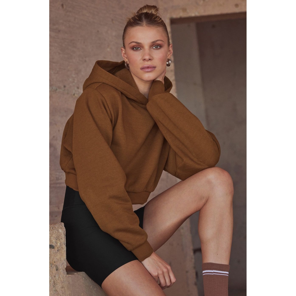 Sudadera Con Capucha Alo Yoga Cropped Headliner Shoulder Pad Mujer Marrom | MX-12PECO