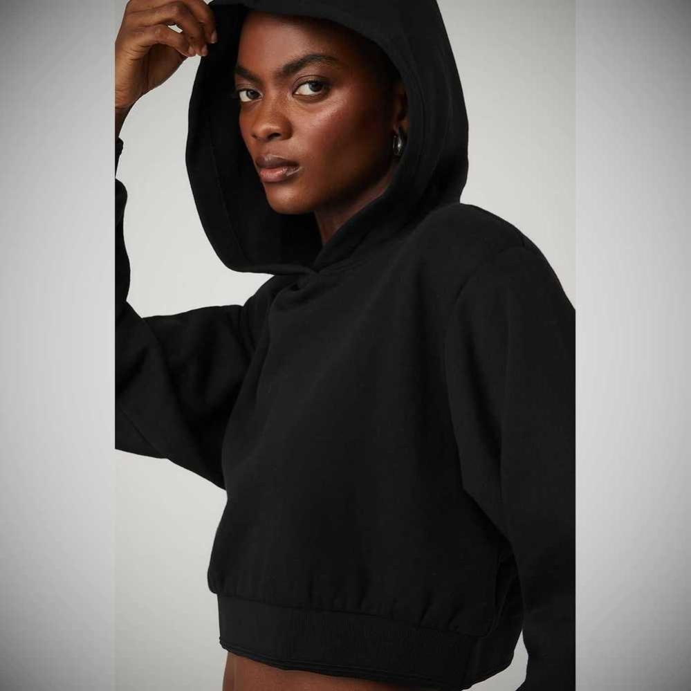 Sudadera Con Capucha Alo Yoga Cropped Headliner Shoulder Pad Mujer Negros | MX-62MNLZ