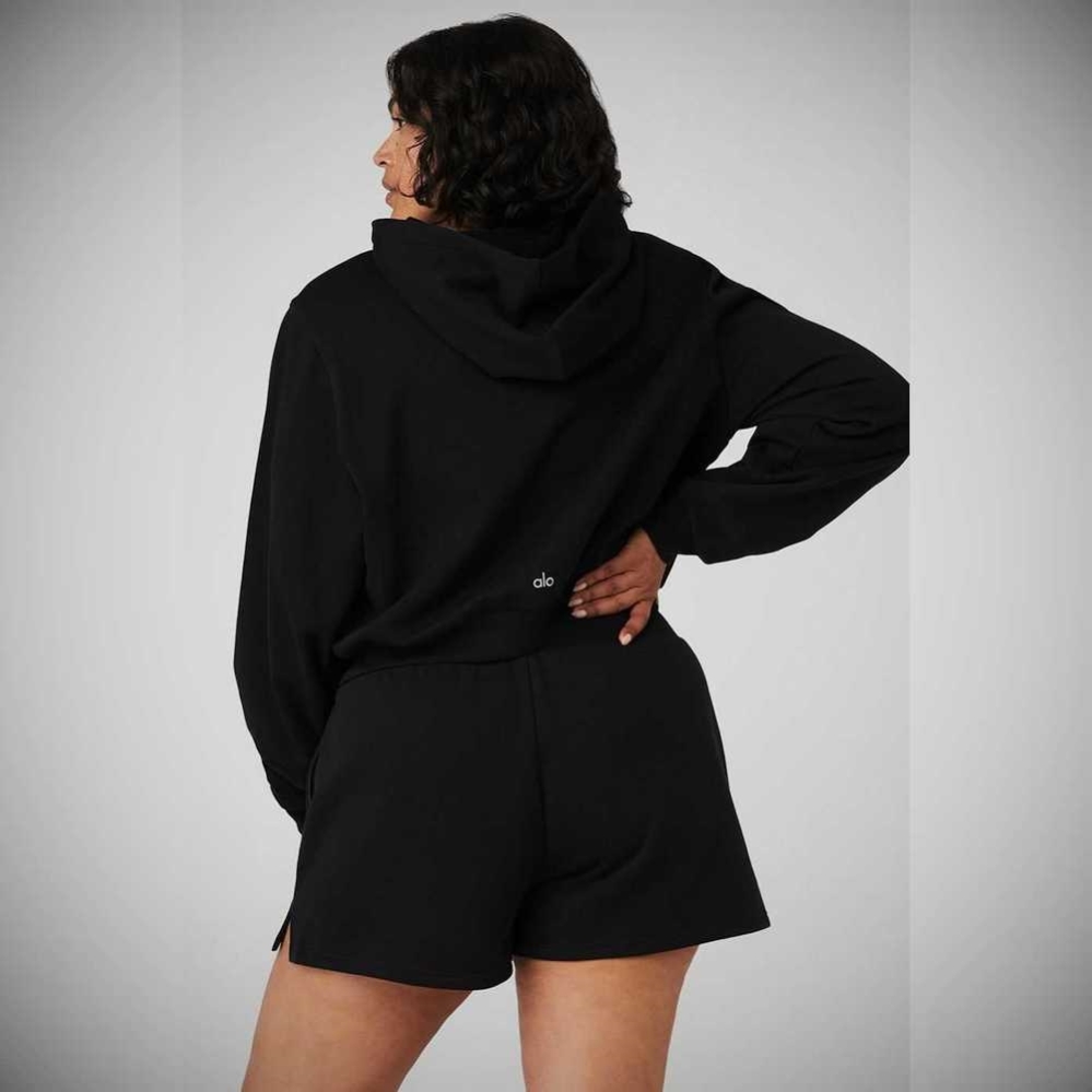 Sudadera Con Capucha Alo Yoga Cropped Headliner Shoulder Pad Mujer Negros | MX-62MNLZ