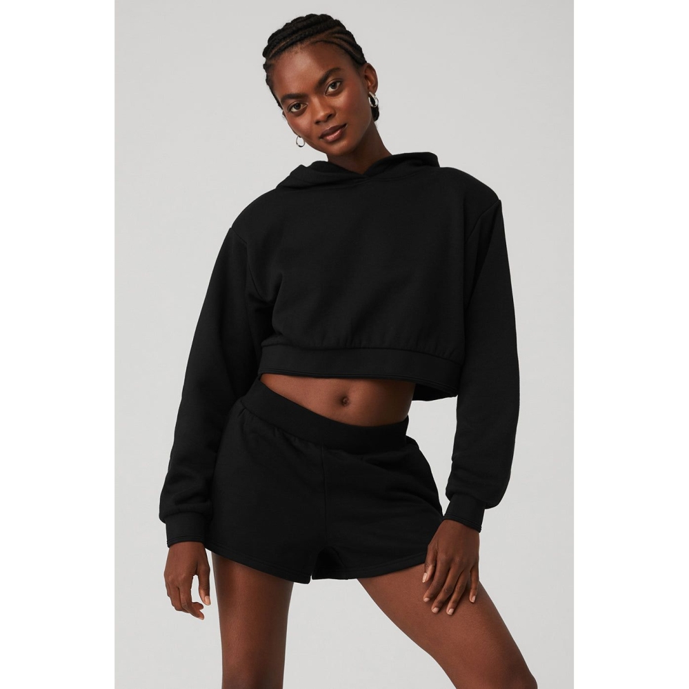 Sudadera Con Capucha Alo Yoga Cropped Headliner Shoulder Pad Mujer Negros | MX-62MNLZ