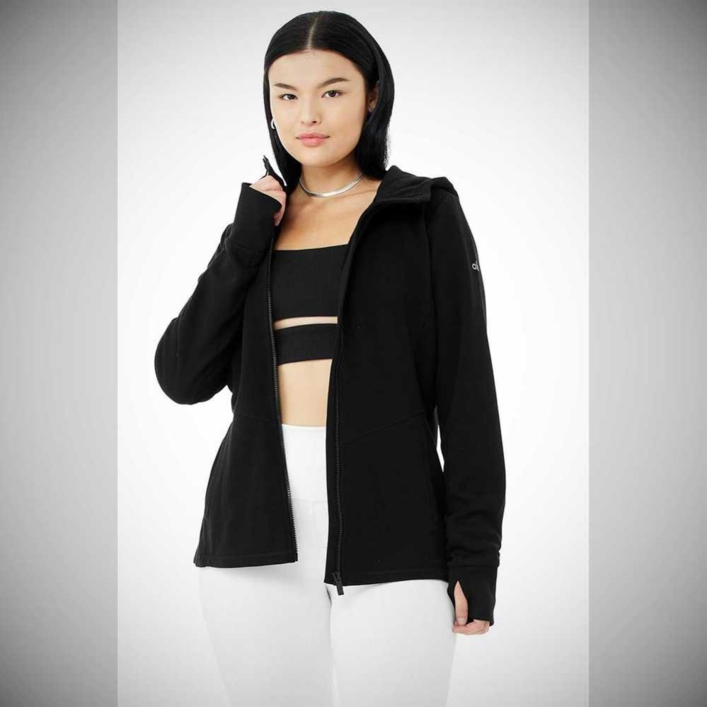 Sudadera Con Capucha Alo Yoga Foundation Zip Mujer Negros | MX-46OJHP