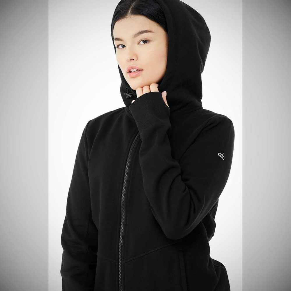 Sudadera Con Capucha Alo Yoga Foundation Zip Mujer Negros | MX-46OJHP