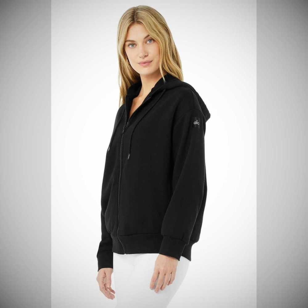 Sudadera Con Capucha Alo Yoga Hype Full Zip Mujer Negros | MX-56USXA