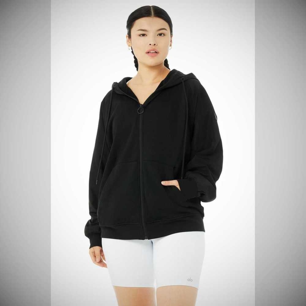 Sudadera Con Capucha Alo Yoga Hype Full Zip Mujer Negros | MX-56USXA