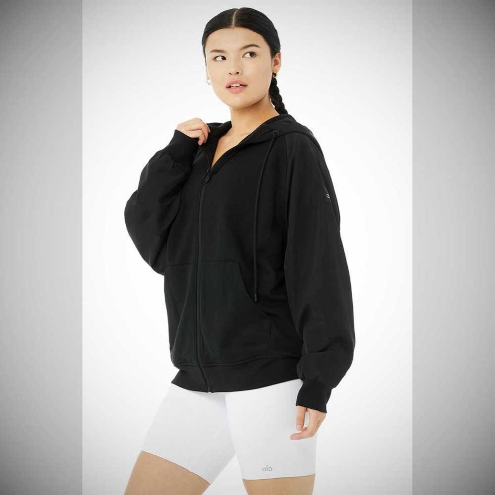 Sudadera Con Capucha Alo Yoga Hype Full Zip Mujer Negros | MX-56USXA