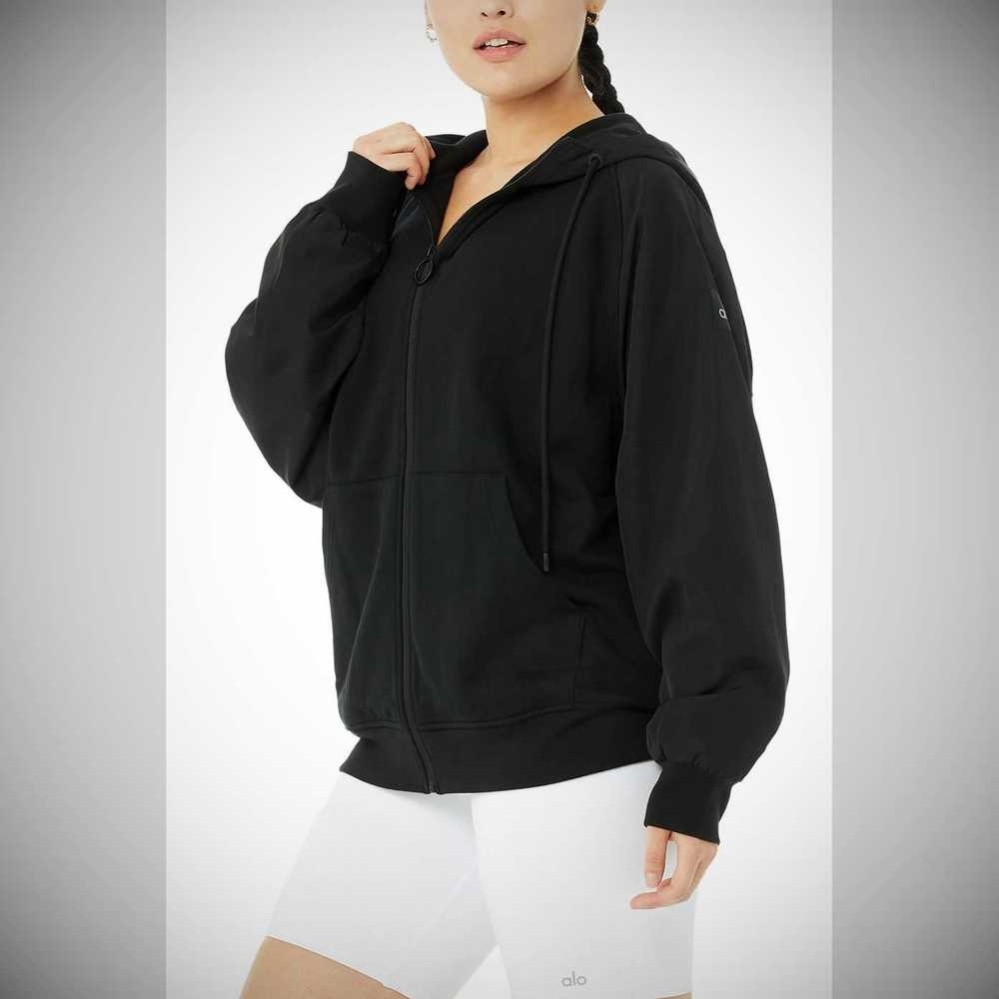 Sudadera Con Capucha Alo Yoga Hype Full Zip Mujer Negros | MX-56USXA