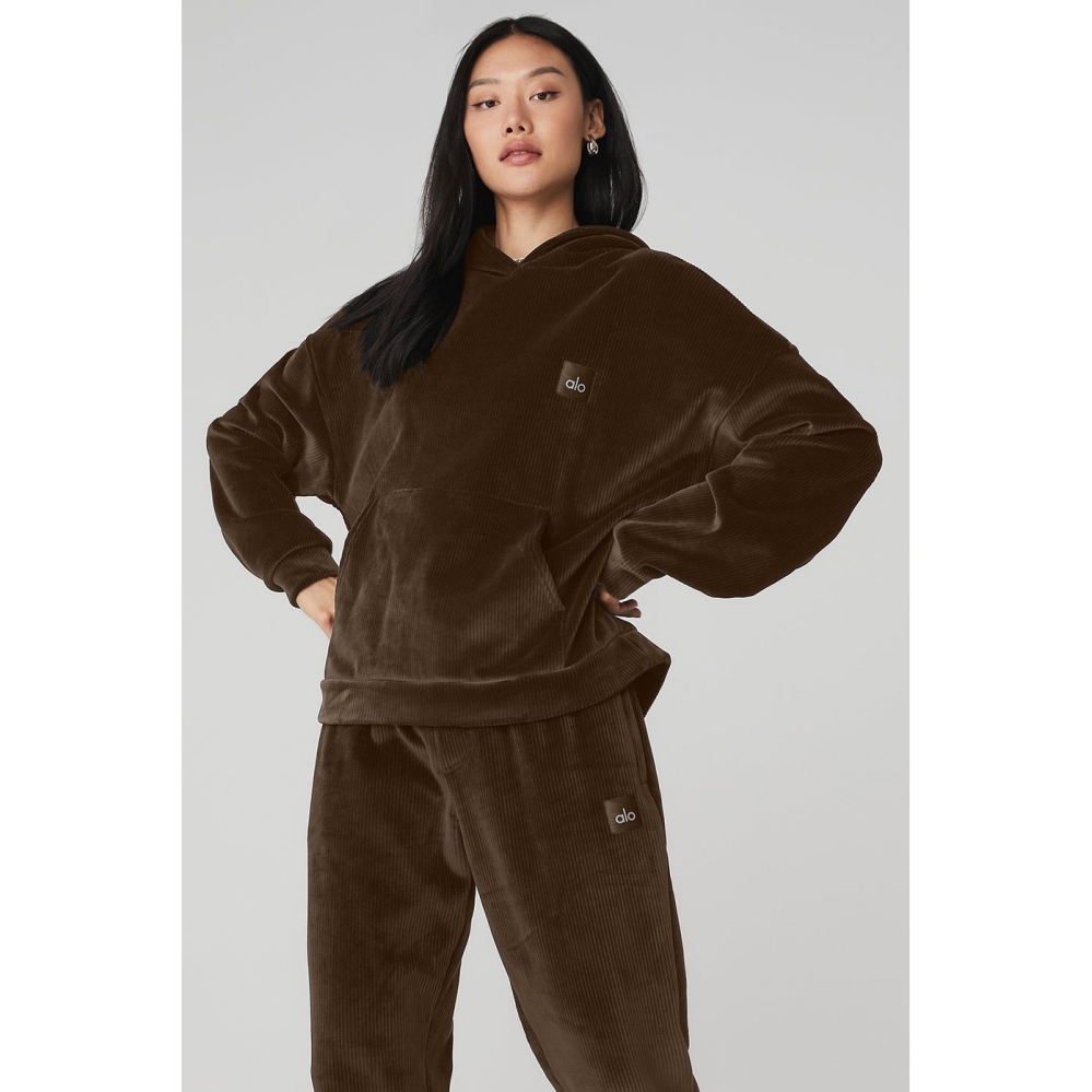 Sudadera Con Capucha Alo Yoga Velour Baller Mujer Cafes | MX-15GXZL