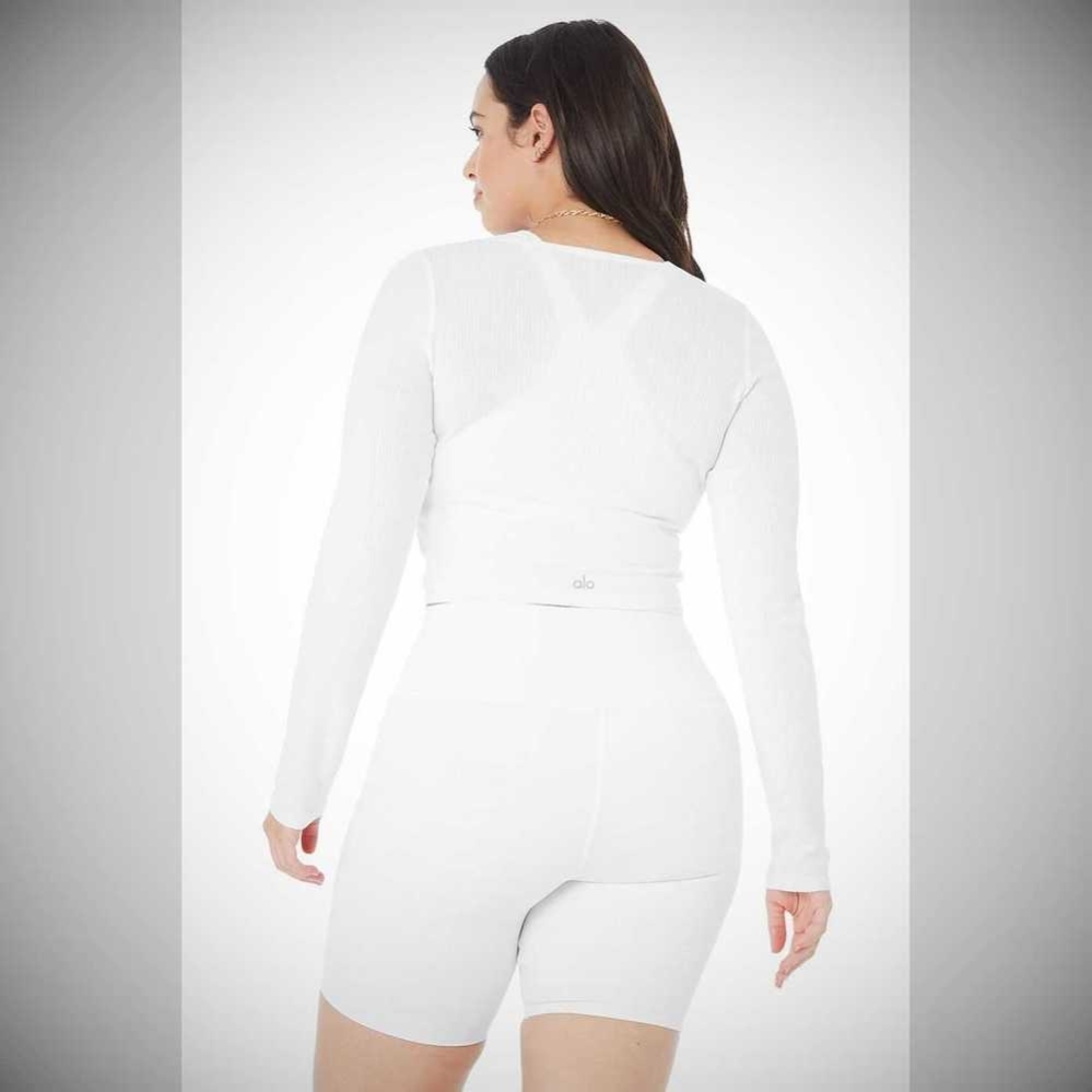 Sudaderas Alo Yoga Acanalado Cropped Whisper Cardigan Mujer Blancos | MX-03AYVN