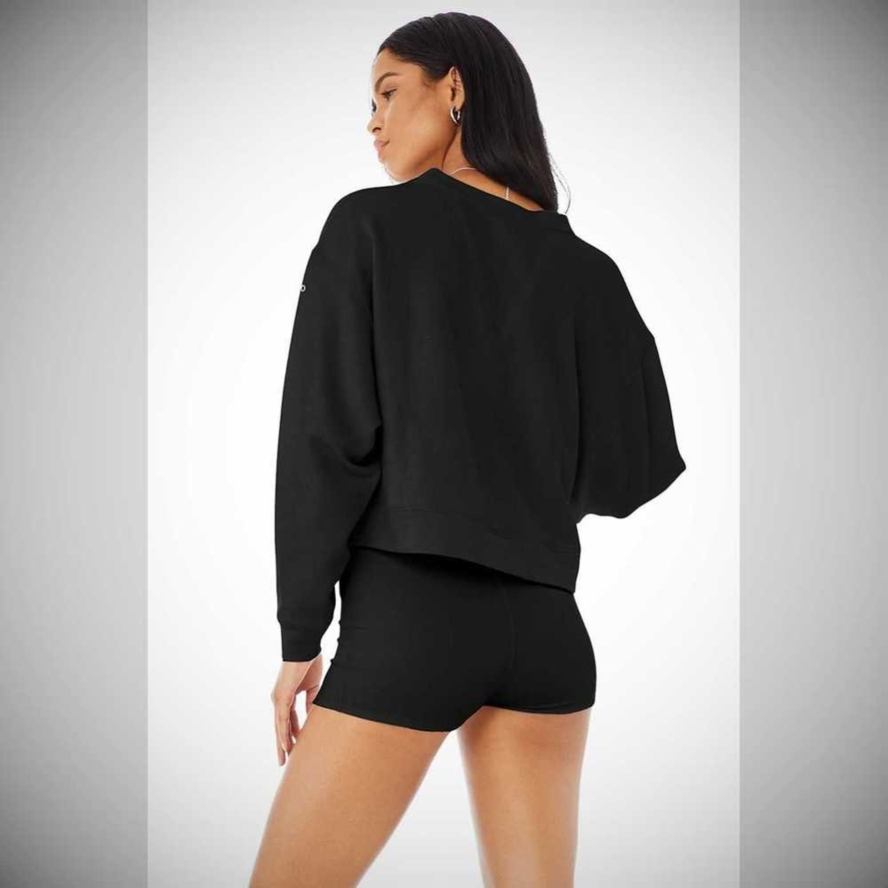 Sudaderas Alo Yoga Micro Waffle Pleasant Cropped Henley Mujer Negros | MX-67SUDL