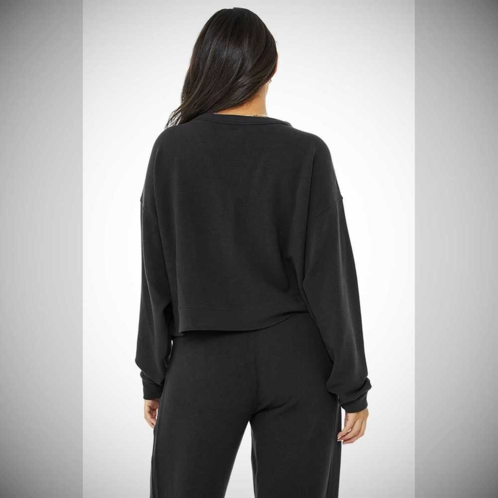 Sudaderas Alo Yoga Micro Waffle Pleasant Cropped Henley Mujer Negros | MX-67SUDL