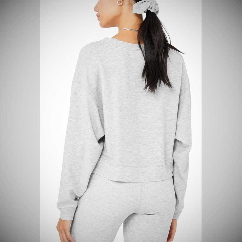 Sudaderas Alo Yoga Micro Waffle Pleasant Cropped Henley Mujer Grises | MX-68EJSH