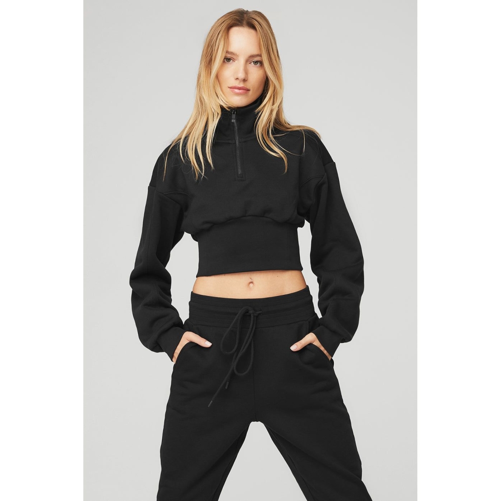 Sudaderas Alo Yoga Vixen Fleece 1/4 Zip Mujer Negros | MX-01WTIJ