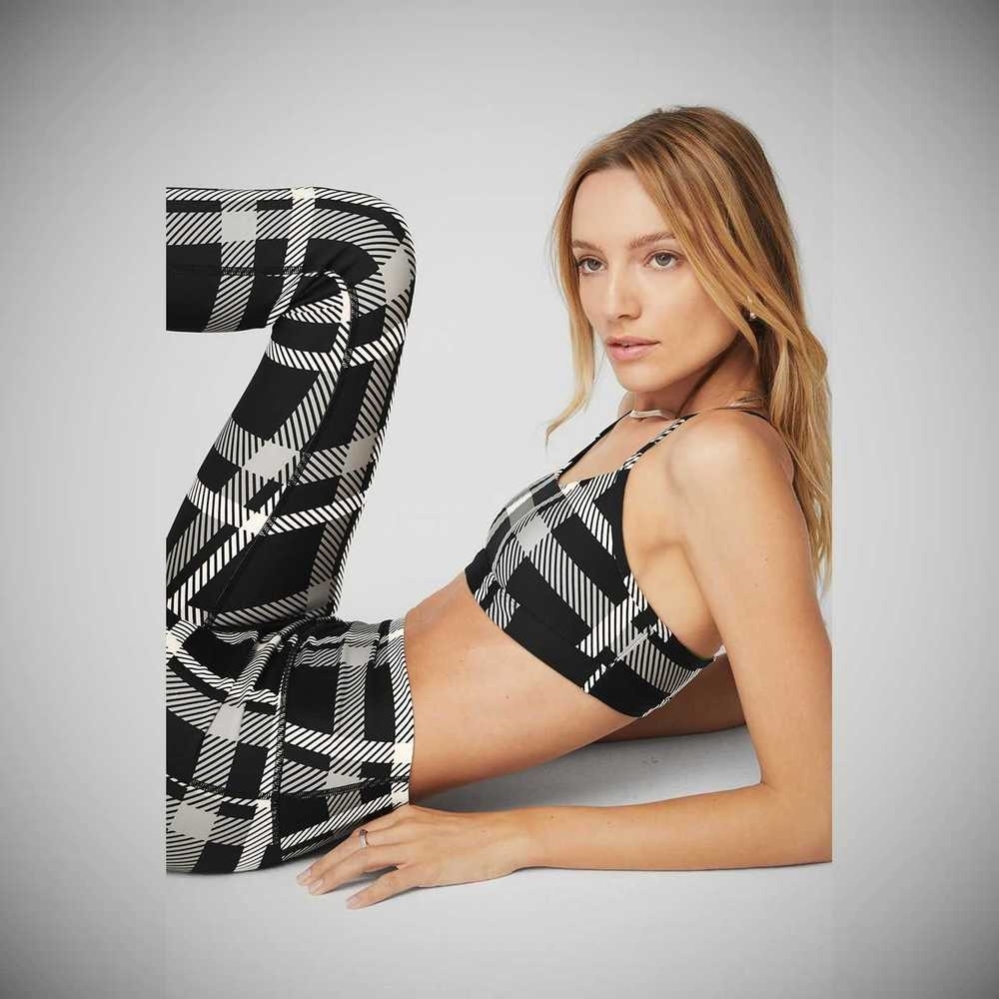 Sujetadores Alo Yoga Airlift Magnified Plaid Intrigue Mujer Negros Blancos | MX-31ESQV