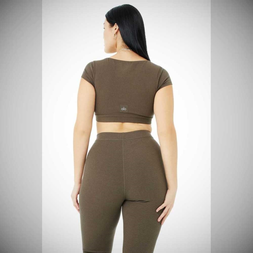 Sujetadores Alo Yoga Blissful Henley Top Mujer Cafes | MX-69LSYV