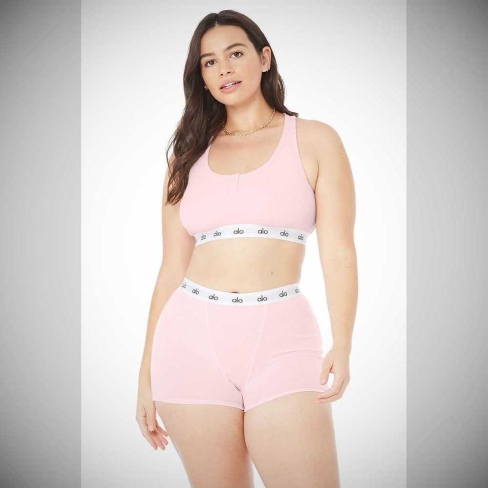 Sujetadores Alo Yoga Icon Acanalado Henley Mujer Rosas | MX-63IGBC