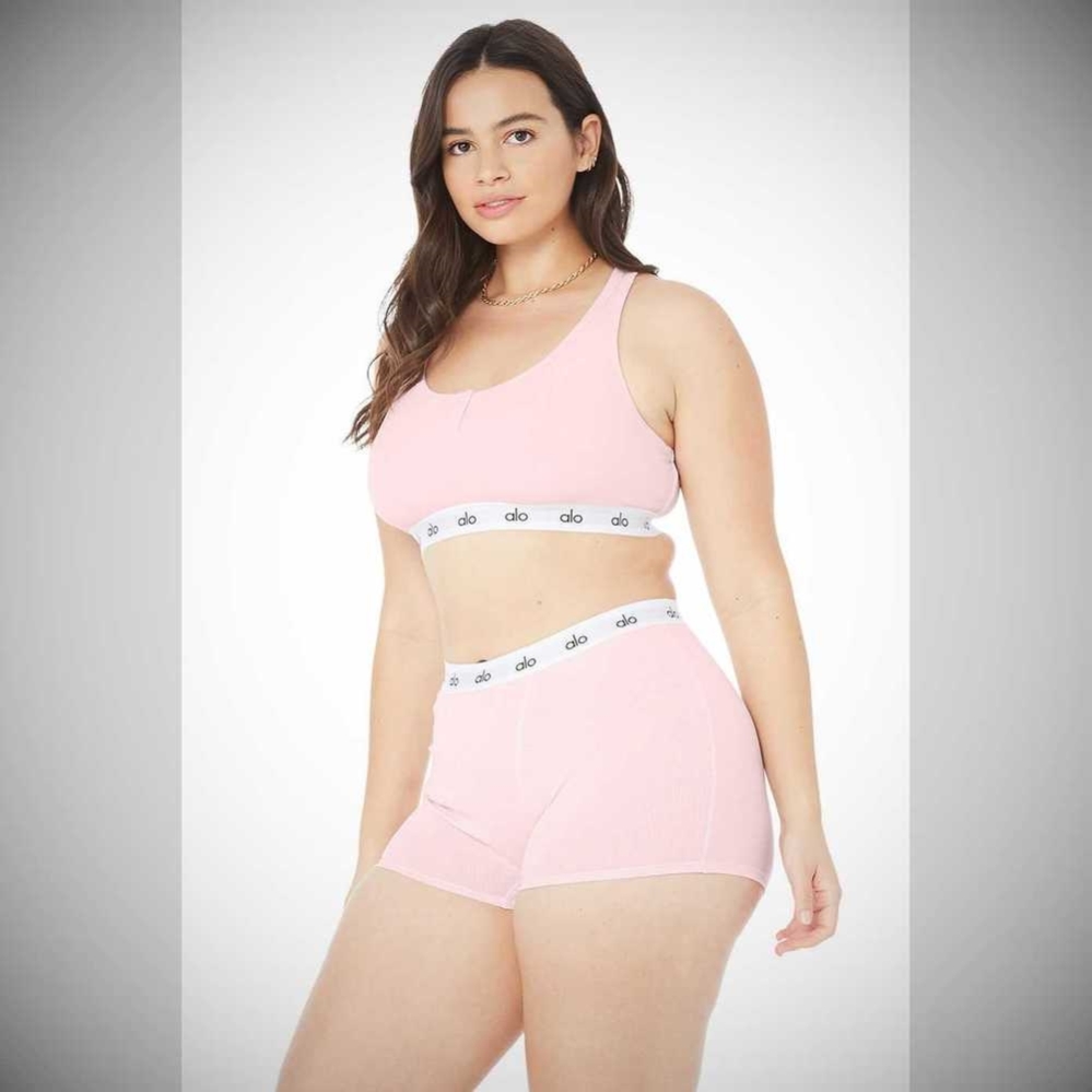 Sujetadores Alo Yoga Icon Acanalado Henley Mujer Rosas | MX-63IGBC