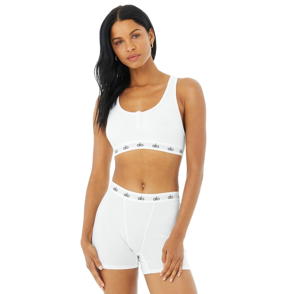 Sujetadores Alo Yoga Icon Acanalado Henley Mujer Blancos | MX-83SROB