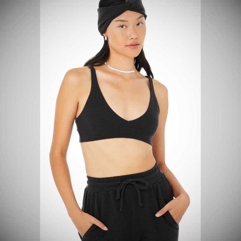 Sujetadores Alo Yoga Micro Waffle Pleasant Mujer Negros | MX-85FBDT