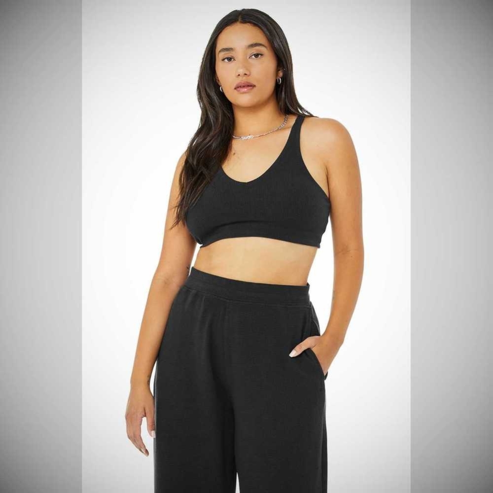 Sujetadores Alo Yoga Micro Waffle Pleasant Mujer Negros | MX-85FBDT