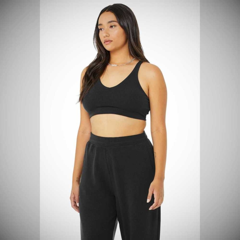 Sujetadores Alo Yoga Micro Waffle Pleasant Mujer Negros | MX-85FBDT