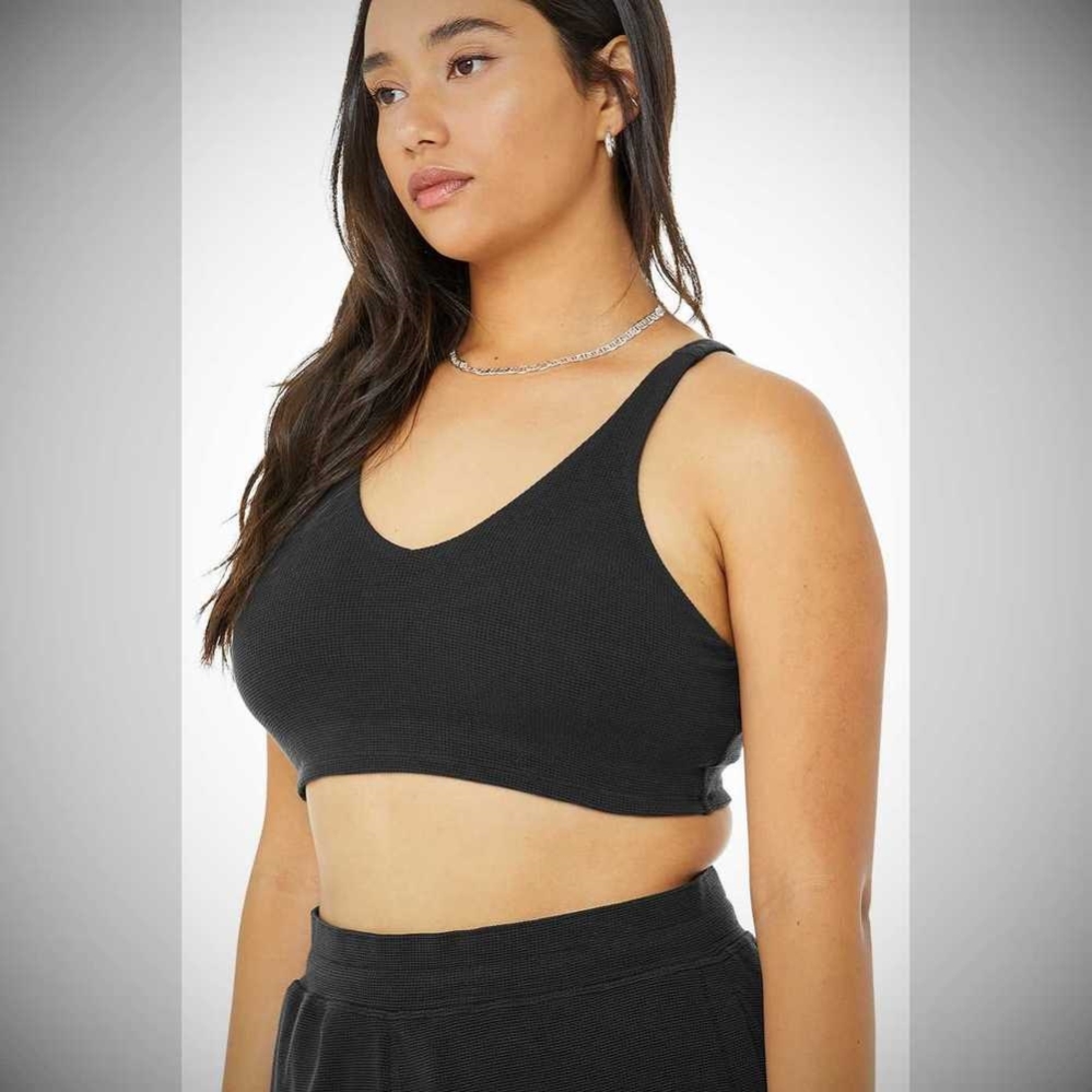 Sujetadores Alo Yoga Micro Waffle Pleasant Mujer Negros | MX-85FBDT