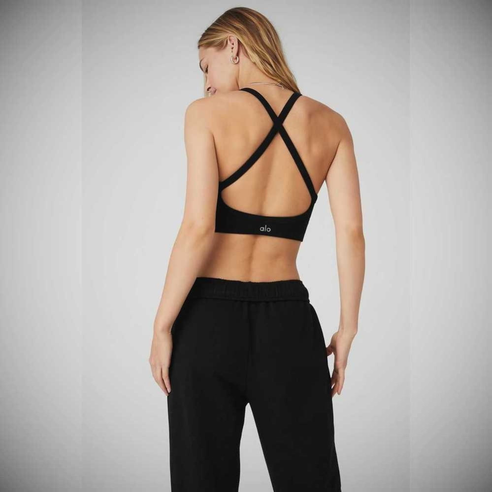 Sujetadores Alo Yoga Seamless Acanalado Low Back Mujer Negros | MX-67QLOC