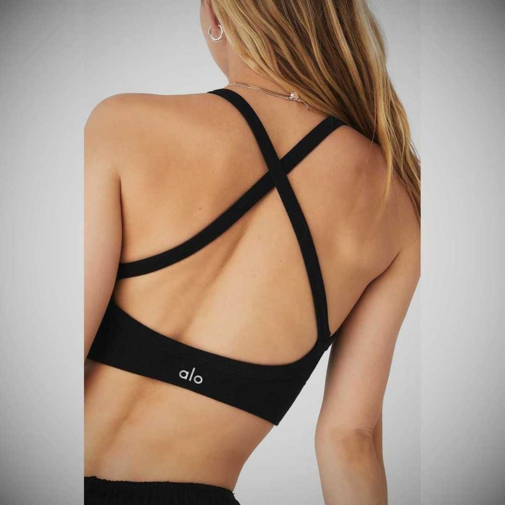 Sujetadores Alo Yoga Seamless Acanalado Low Back Mujer Negros | MX-67QLOC