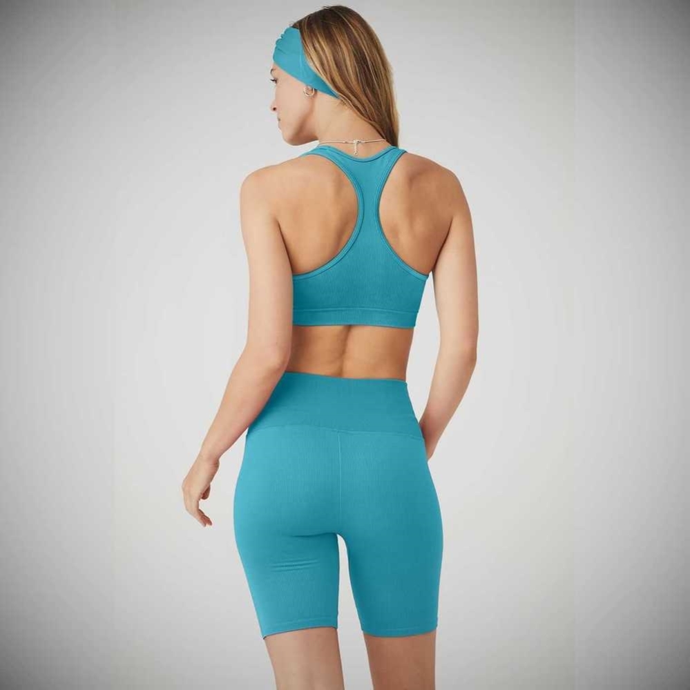 Sujetadores Alo Yoga Seamless Acanalado Mujer Azules | MX-98JOLW