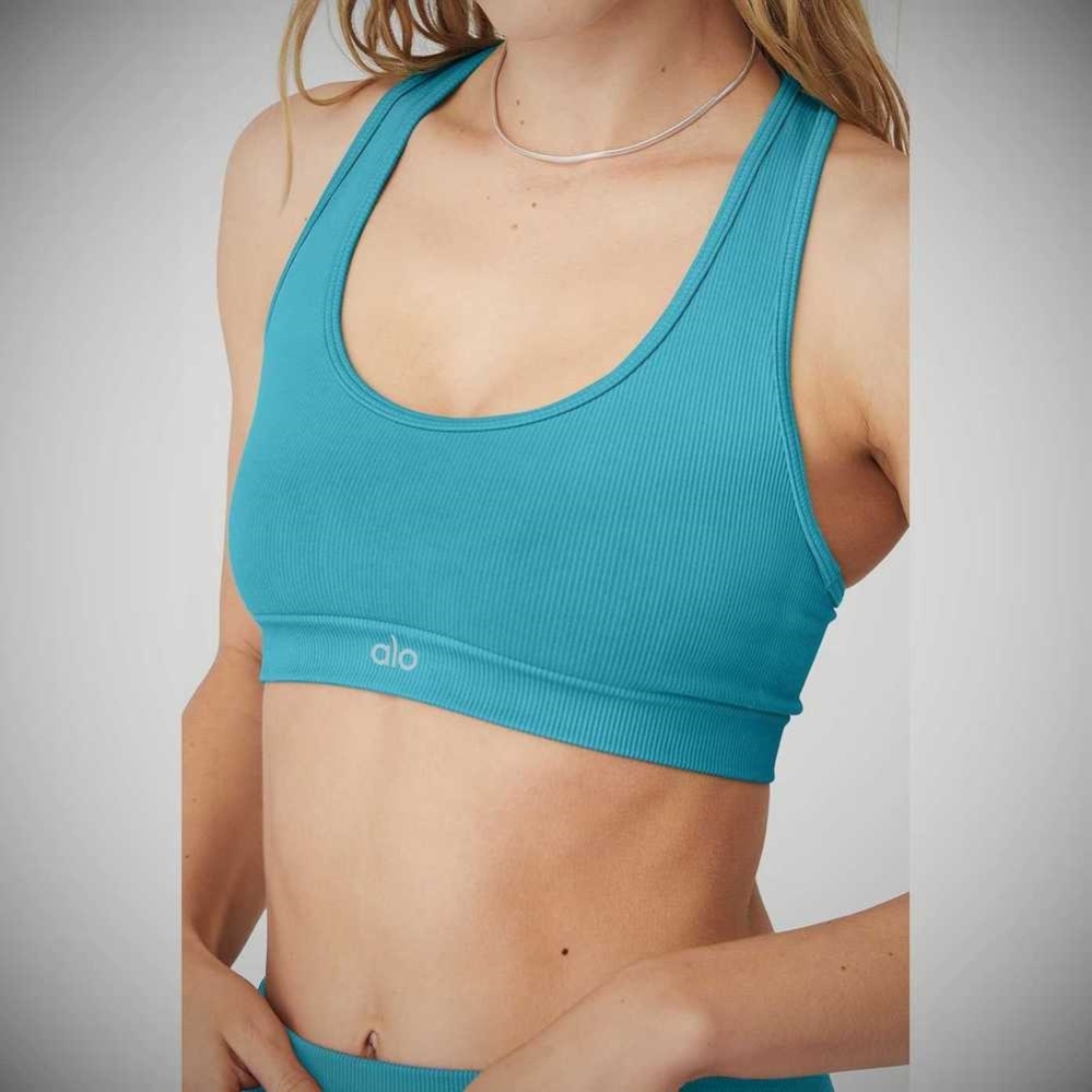 Sujetadores Alo Yoga Seamless Acanalado Mujer Azules | MX-98JOLW