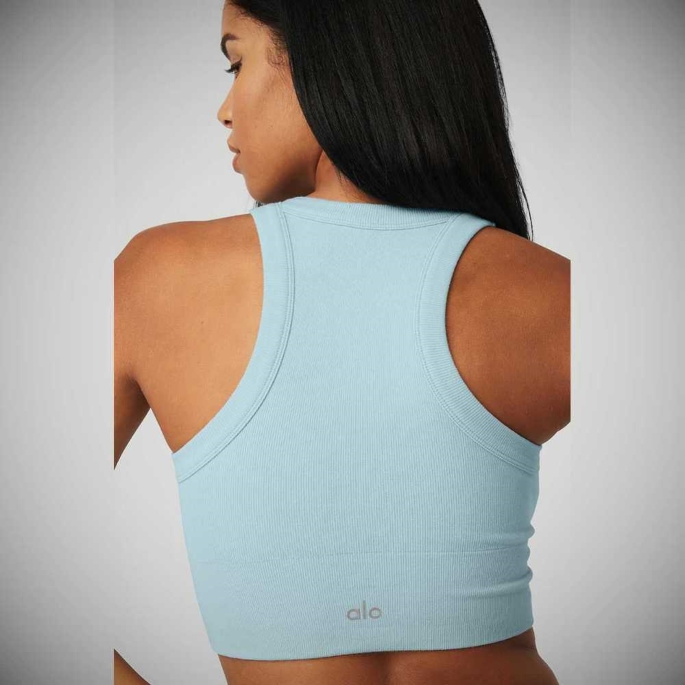 Sujetadores Alo Yoga Seamless Delight High Neck Mujer Azules | MX-13LVBQ