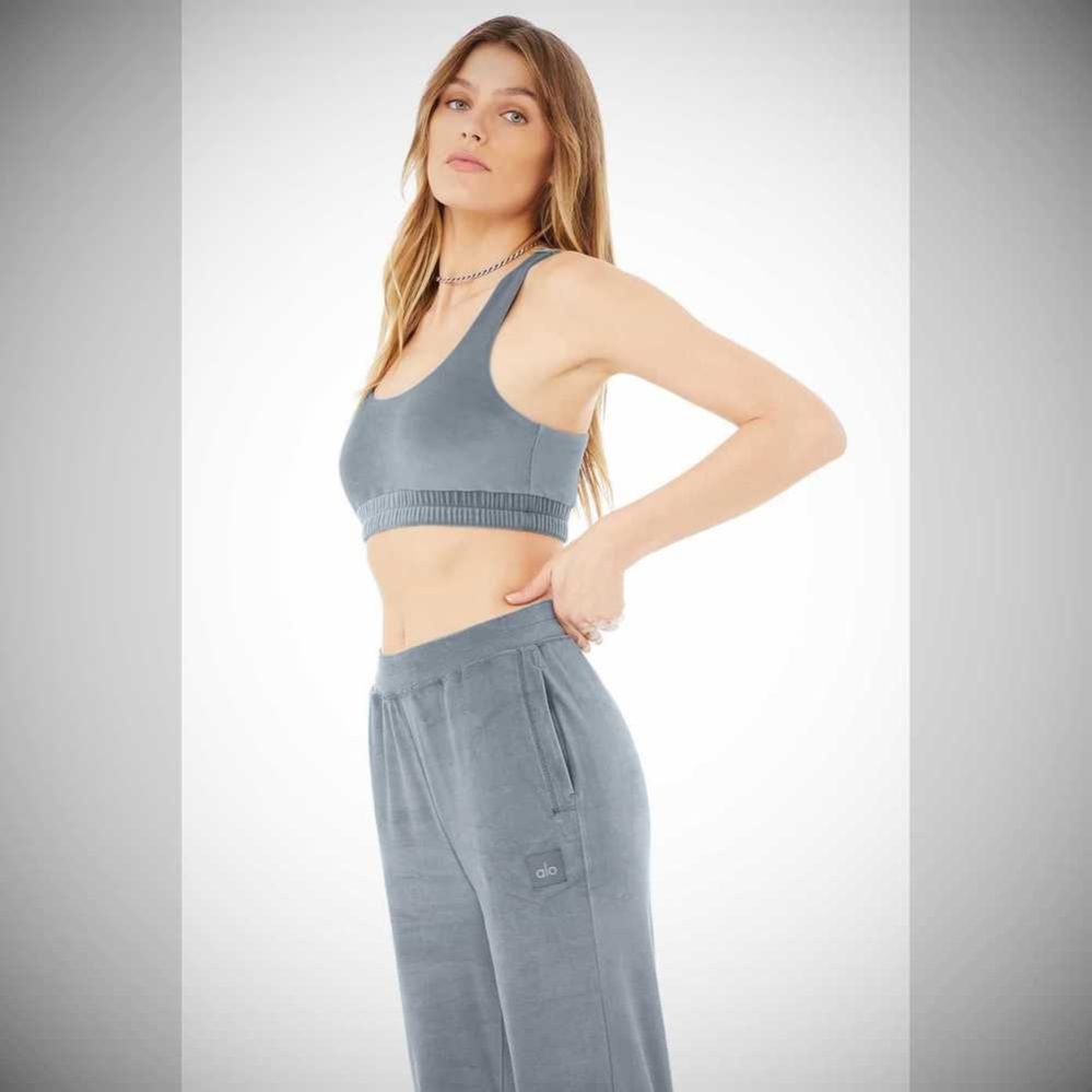 Sujetadores Alo Yoga Velour Glimmer Scoop Neck Mujer Azules | MX-09RDLN