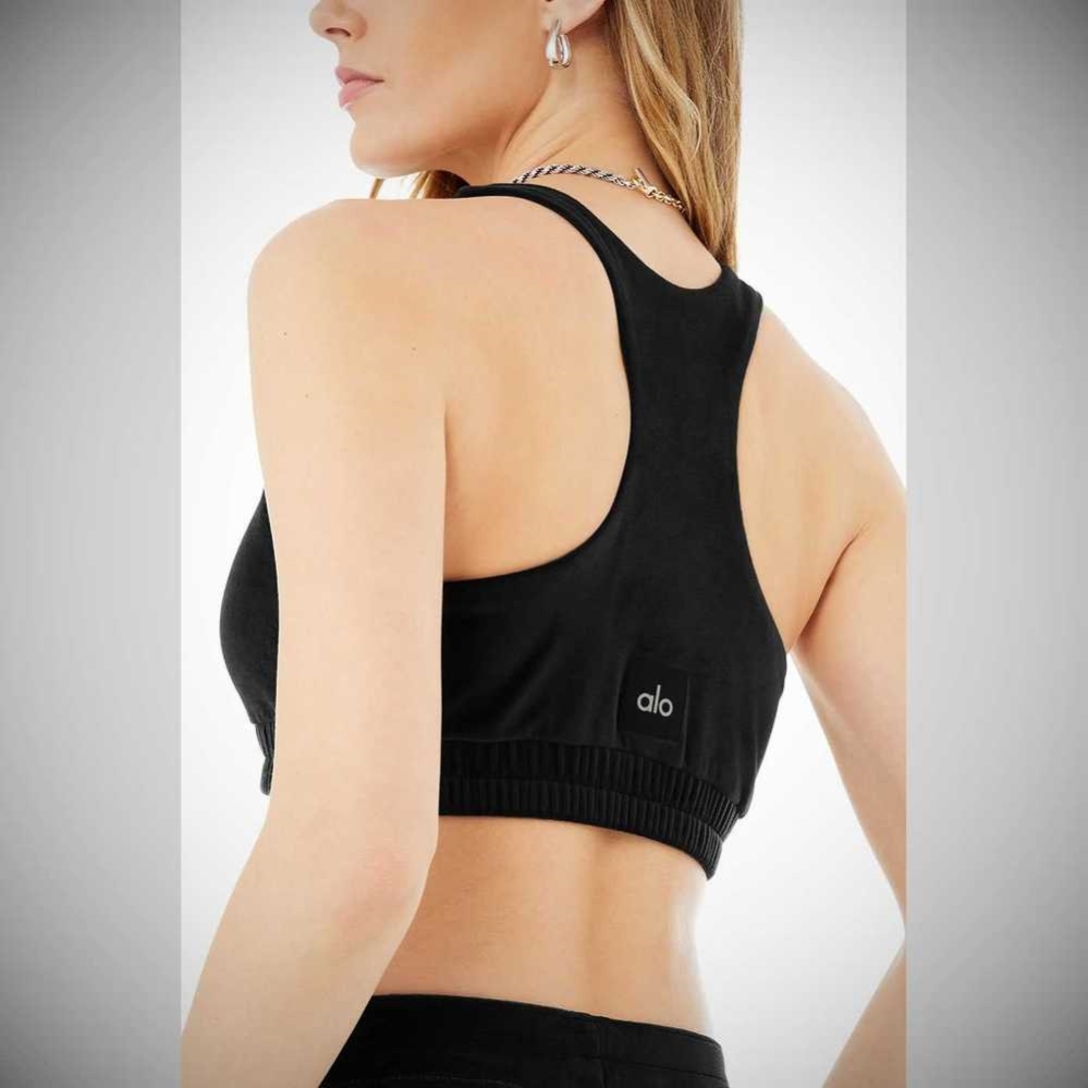 Sujetadores Alo Yoga Velour Glimmer Scoop Neck Mujer Negros | MX-28SEZL