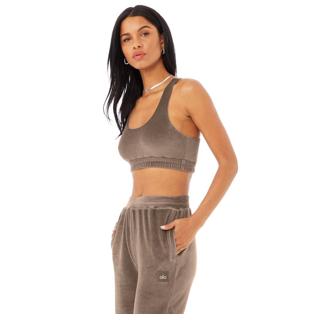 Sujetadores Alo Yoga Velour Glimmer Scoop Neck Mujer Cafes | MX-87VHOJ