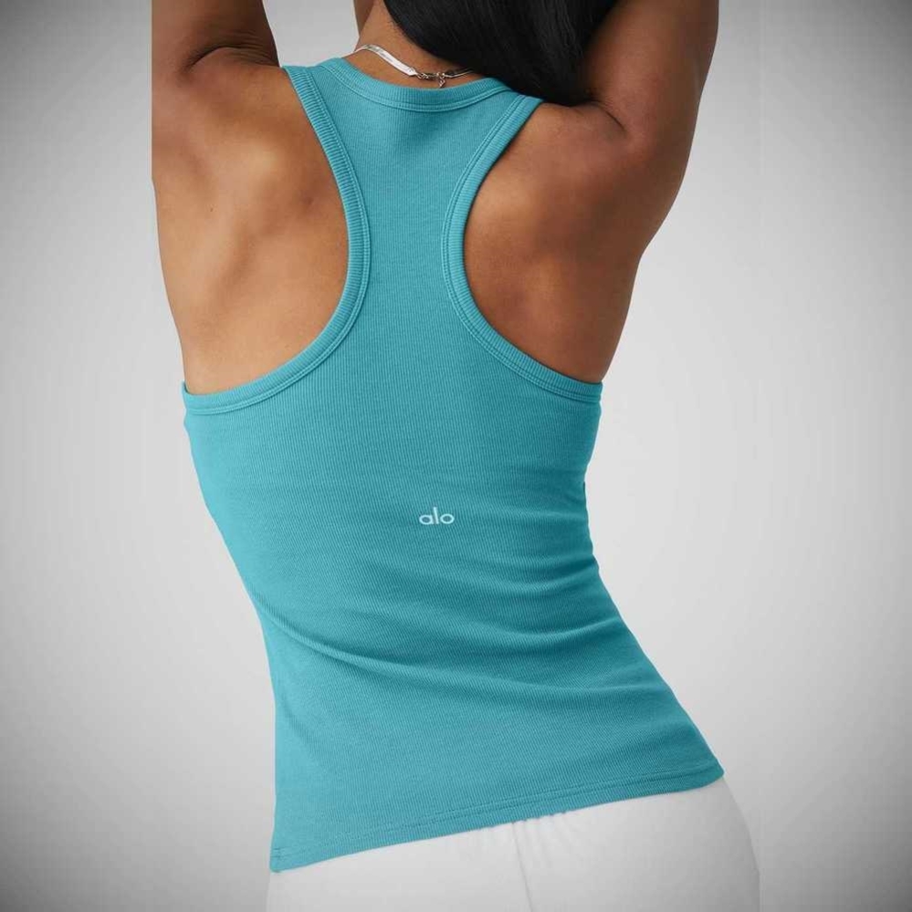 Tank Top Alo Yoga Acanalado Aspire Full Length Mujer Azules | MX-15PKFE