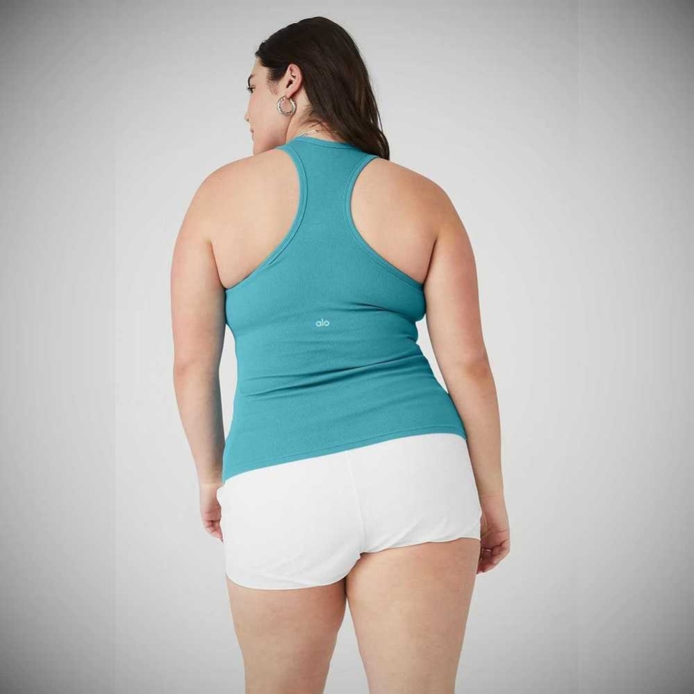 Tank Top Alo Yoga Acanalado Aspire Full Length Mujer Azules | MX-15PKFE