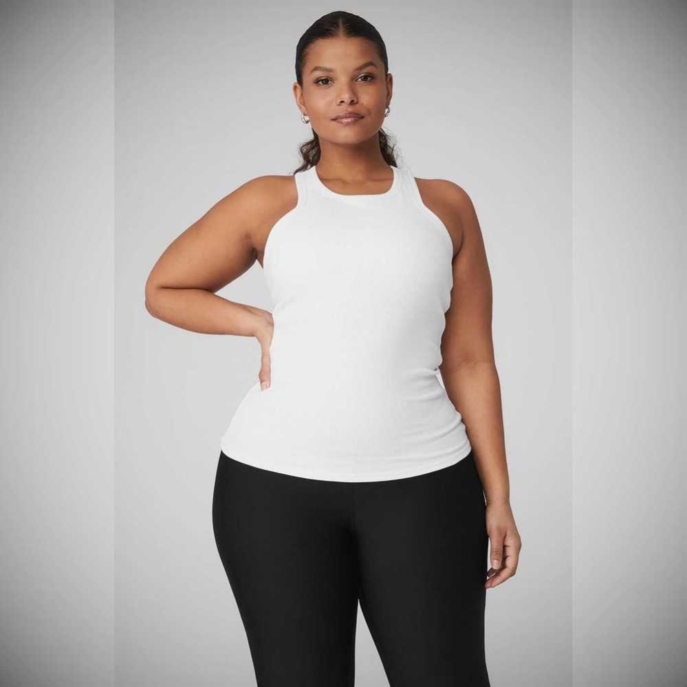 Tank Top Alo Yoga Acanalado Aspire Full Length Mujer Blancos | MX-26RZBJ