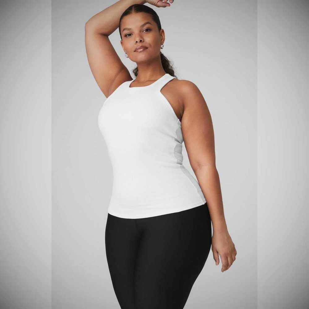 Tank Top Alo Yoga Acanalado Aspire Full Length Mujer Blancos | MX-26RZBJ