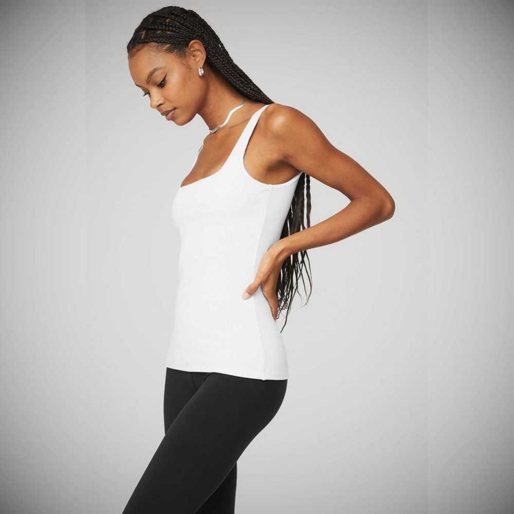 Tank Top Alo Yoga Acanalado Minimalist Mujer Blancos | MX-31NLGR