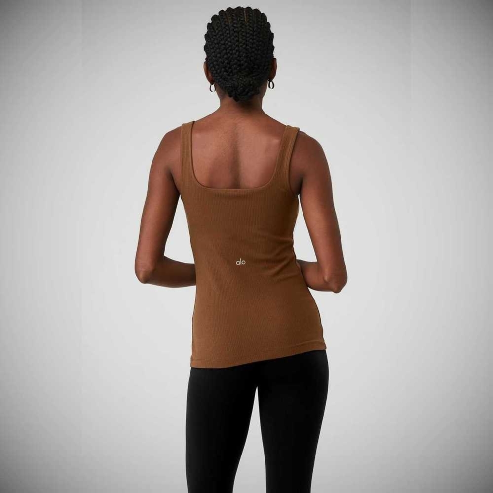 Tank Top Alo Yoga Acanalado Minimalist Mujer Marrom | MX-65XRVU