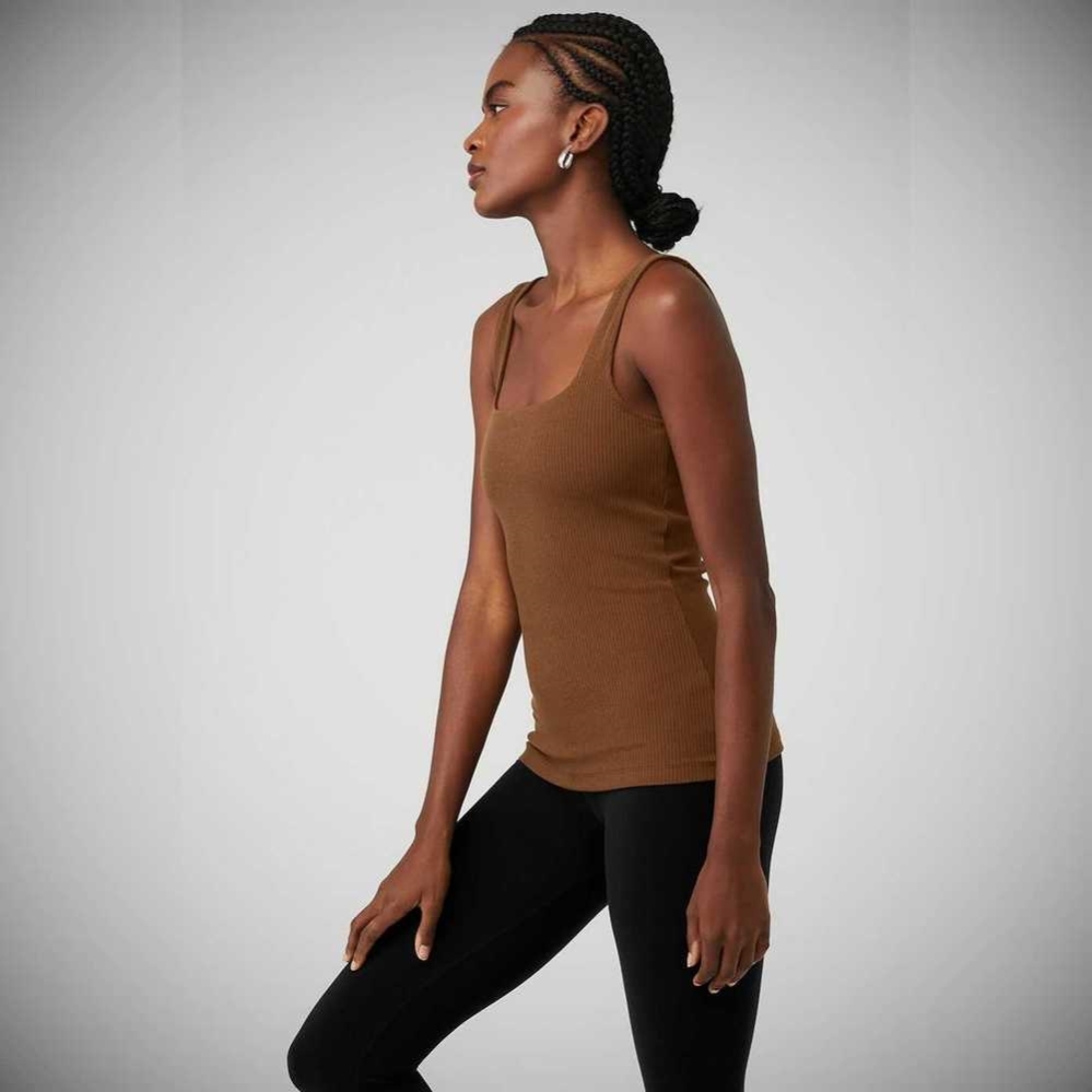 Tank Top Alo Yoga Acanalado Minimalist Mujer Marrom | MX-65XRVU