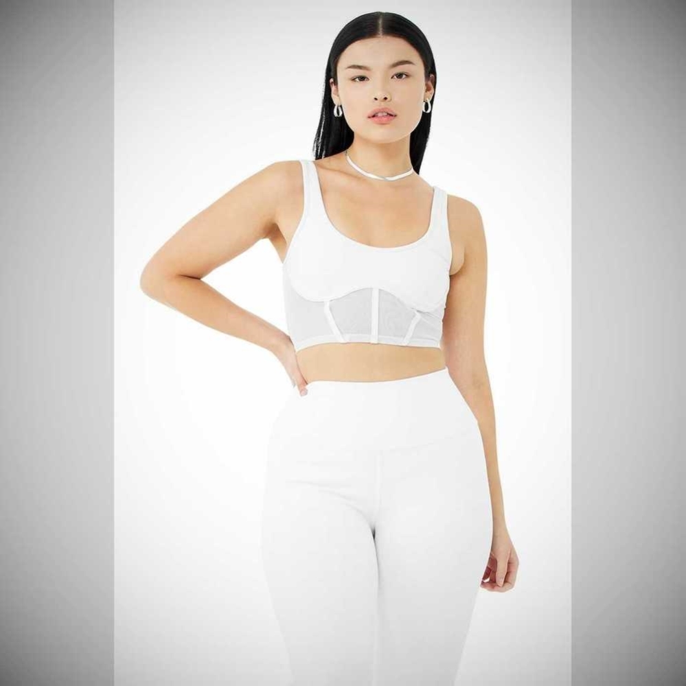 Tank Top Alo Yoga Airbrush Mesh Corset Mujer Blancos | MX-76HLKD