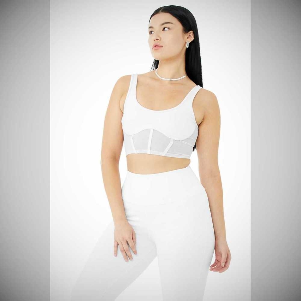 Tank Top Alo Yoga Airbrush Mesh Corset Mujer Blancos | MX-76HLKD