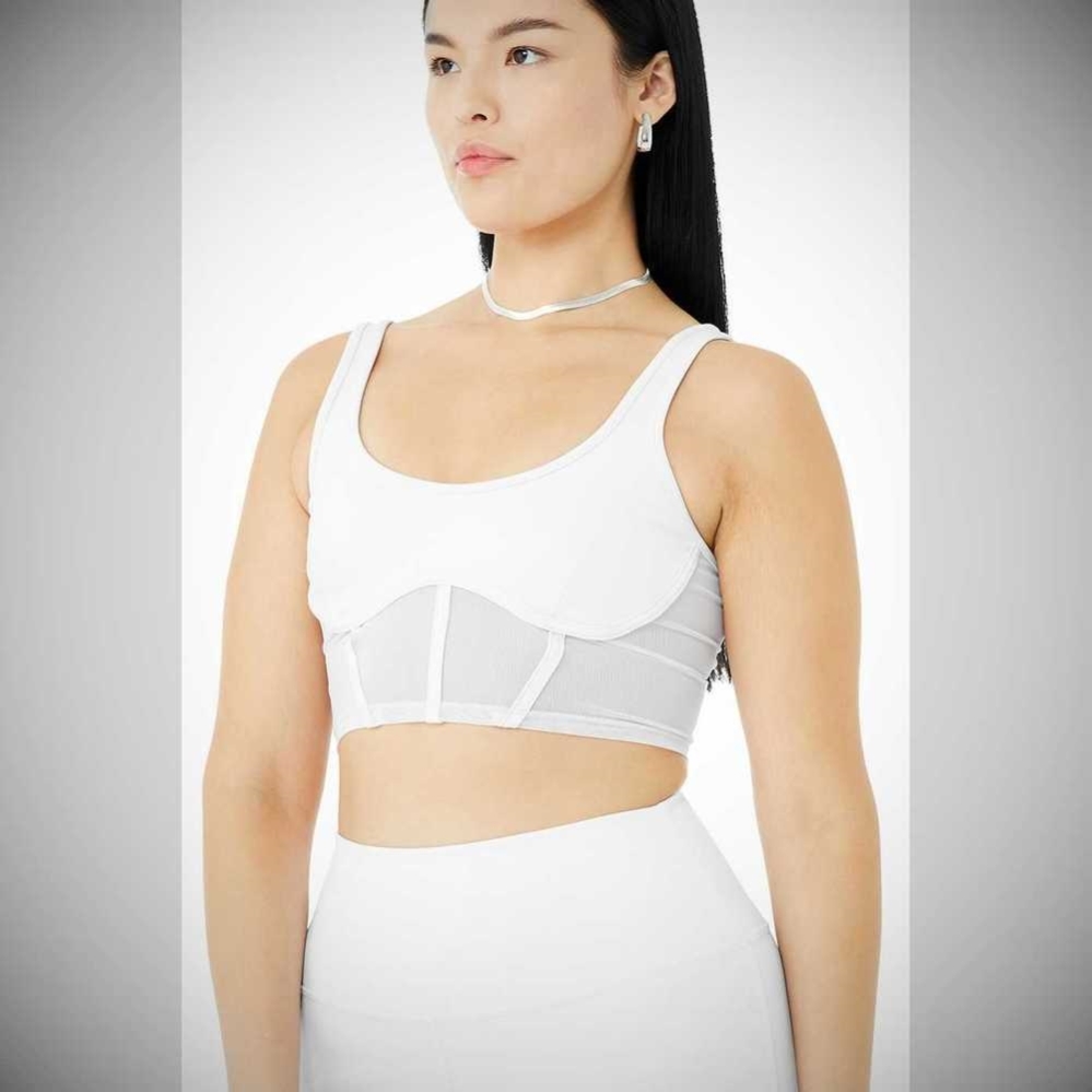 Tank Top Alo Yoga Airbrush Mesh Corset Mujer Blancos | MX-76HLKD