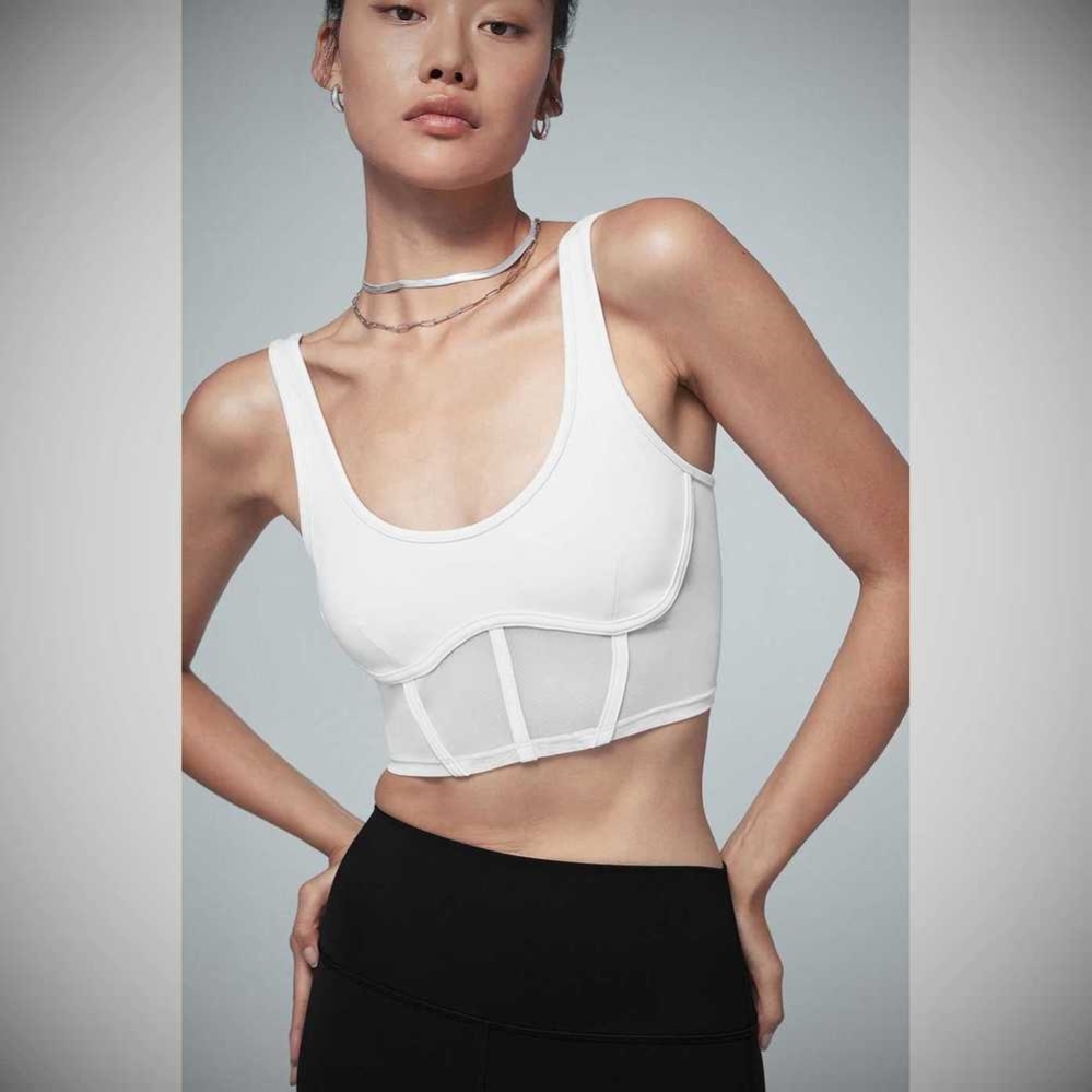 Tank Top Alo Yoga Airbrush Mesh Corset Mujer Blancos | MX-76HLKD