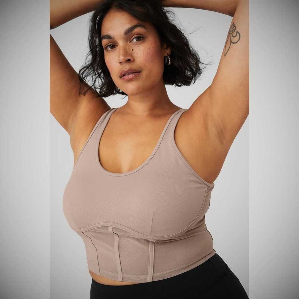 Tank Top Alo Yoga Airbrush Mesh Corset Mujer Grises Marrom | MX-83CUTZ