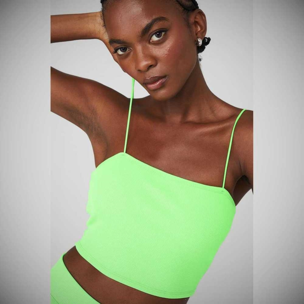 Tank Top Alo Yoga Goddess Acanalado Bandeau Top Mujer Verdes | MX-47PWSN