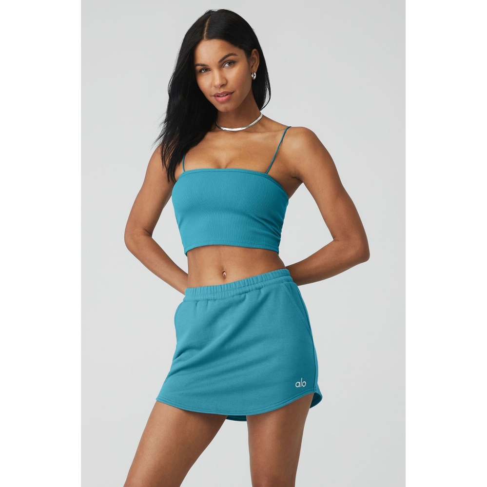 Tank Top Alo Yoga Goddess Acanalado Bandeau Top Mujer Azules | MX-54LUQJ