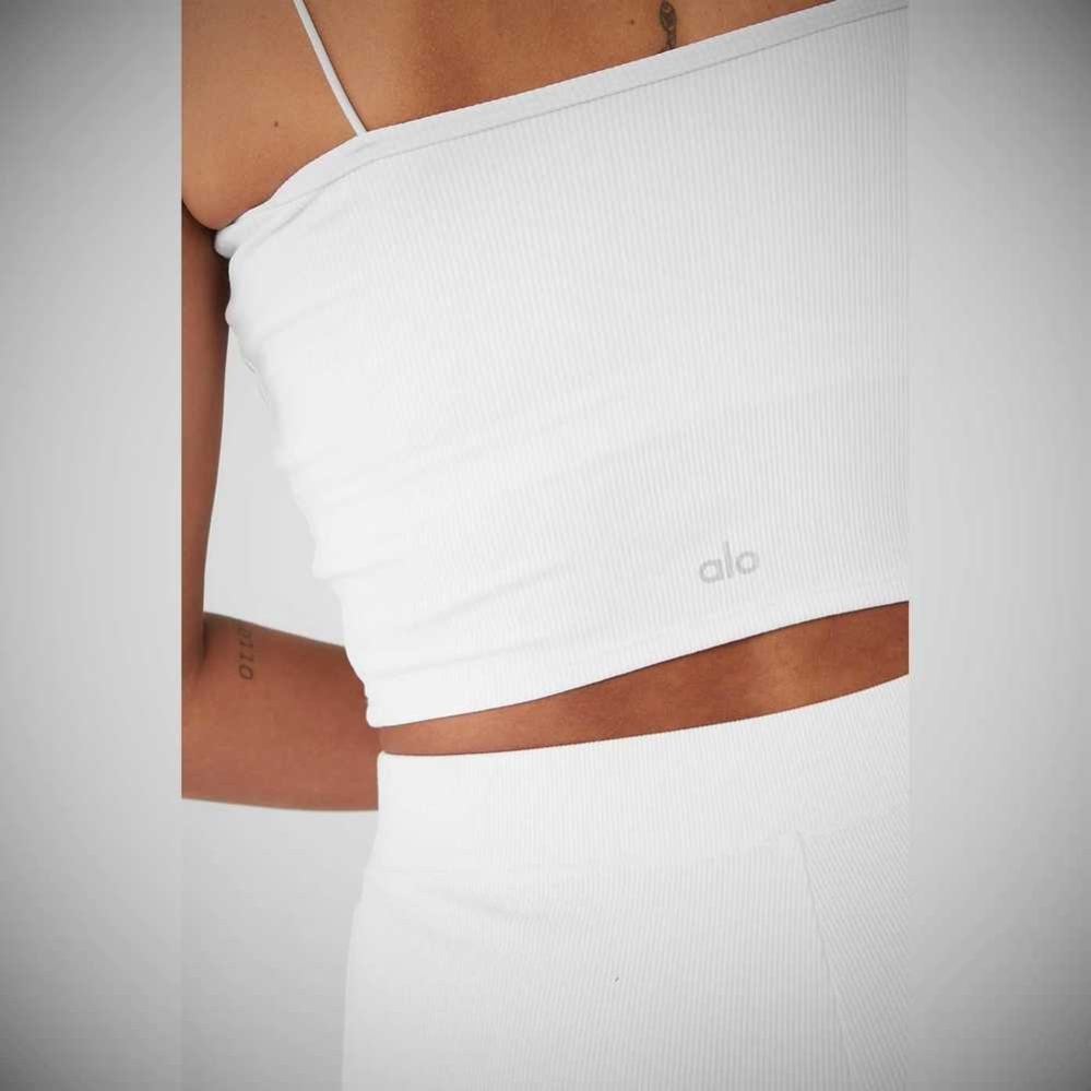 Tank Top Alo Yoga Goddess Acanalado Bandeau Top Mujer Blancos | MX-63BJQX